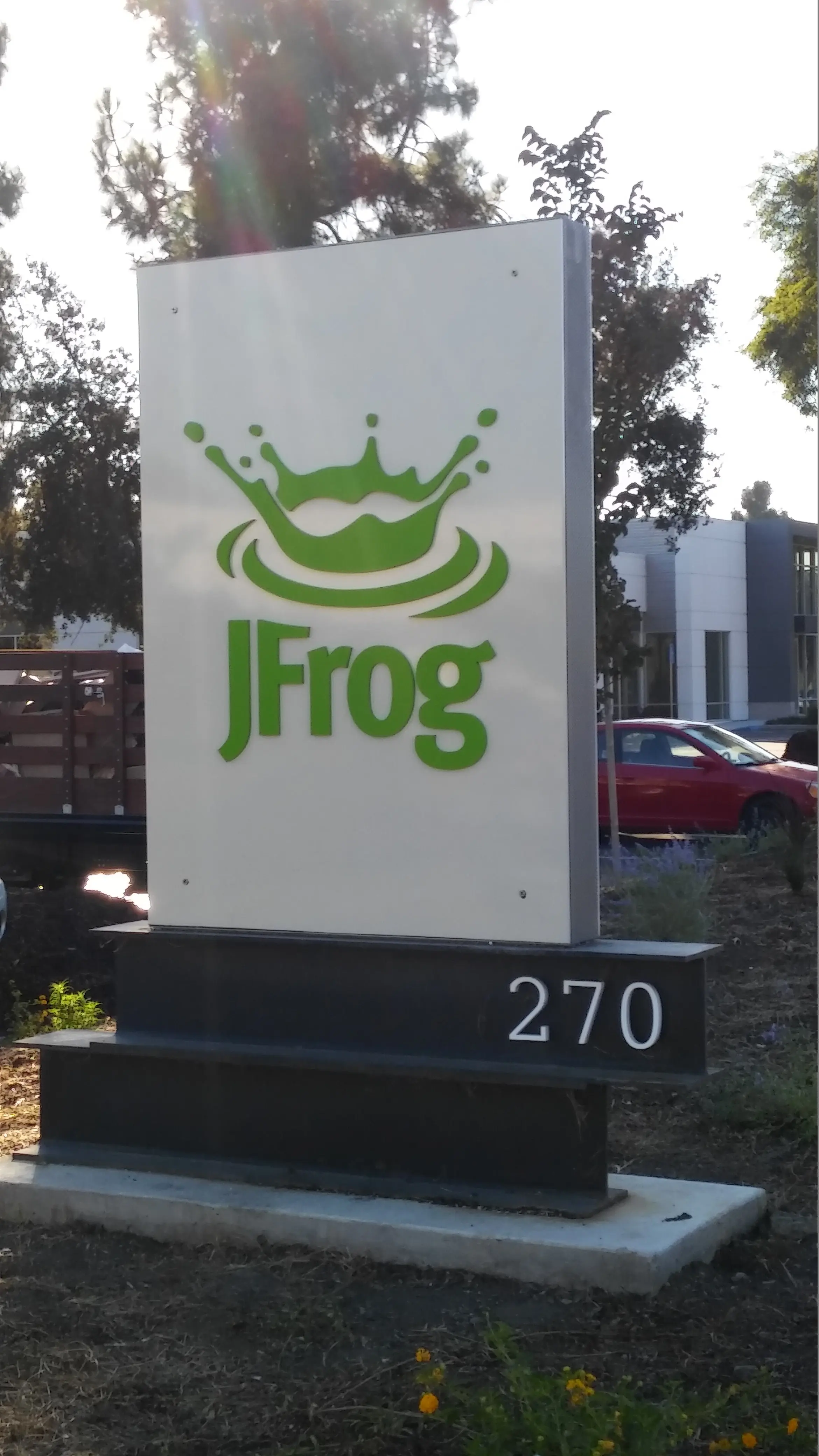 JFrog monument sign night shot Silicon Valley