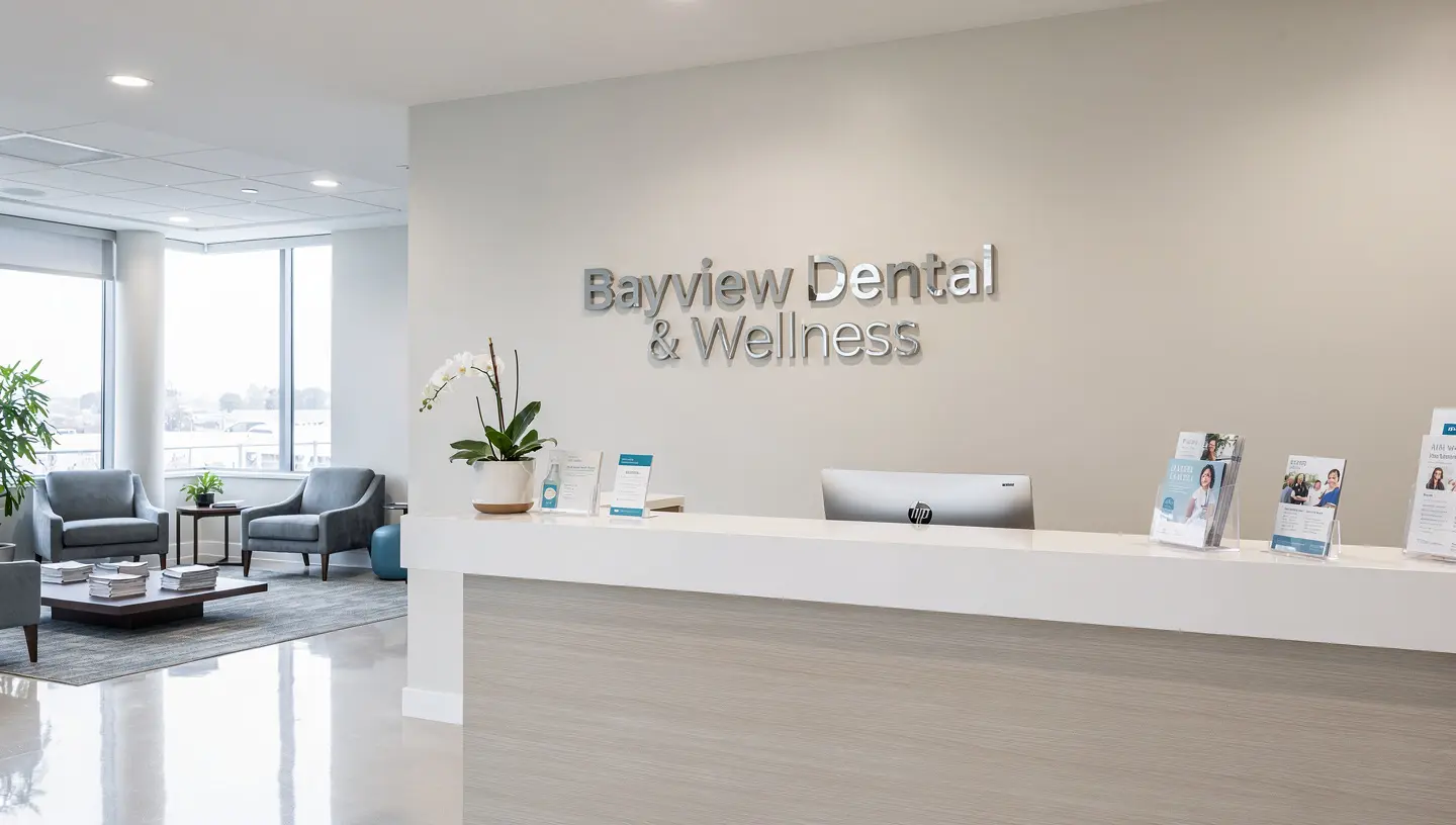 Acrylic dimensional lobby sign in a San Jose medical office reception area