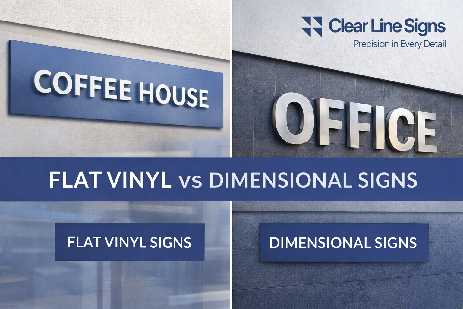 Flat vinyl signs compared to dimensional signs for business branding and visibility
