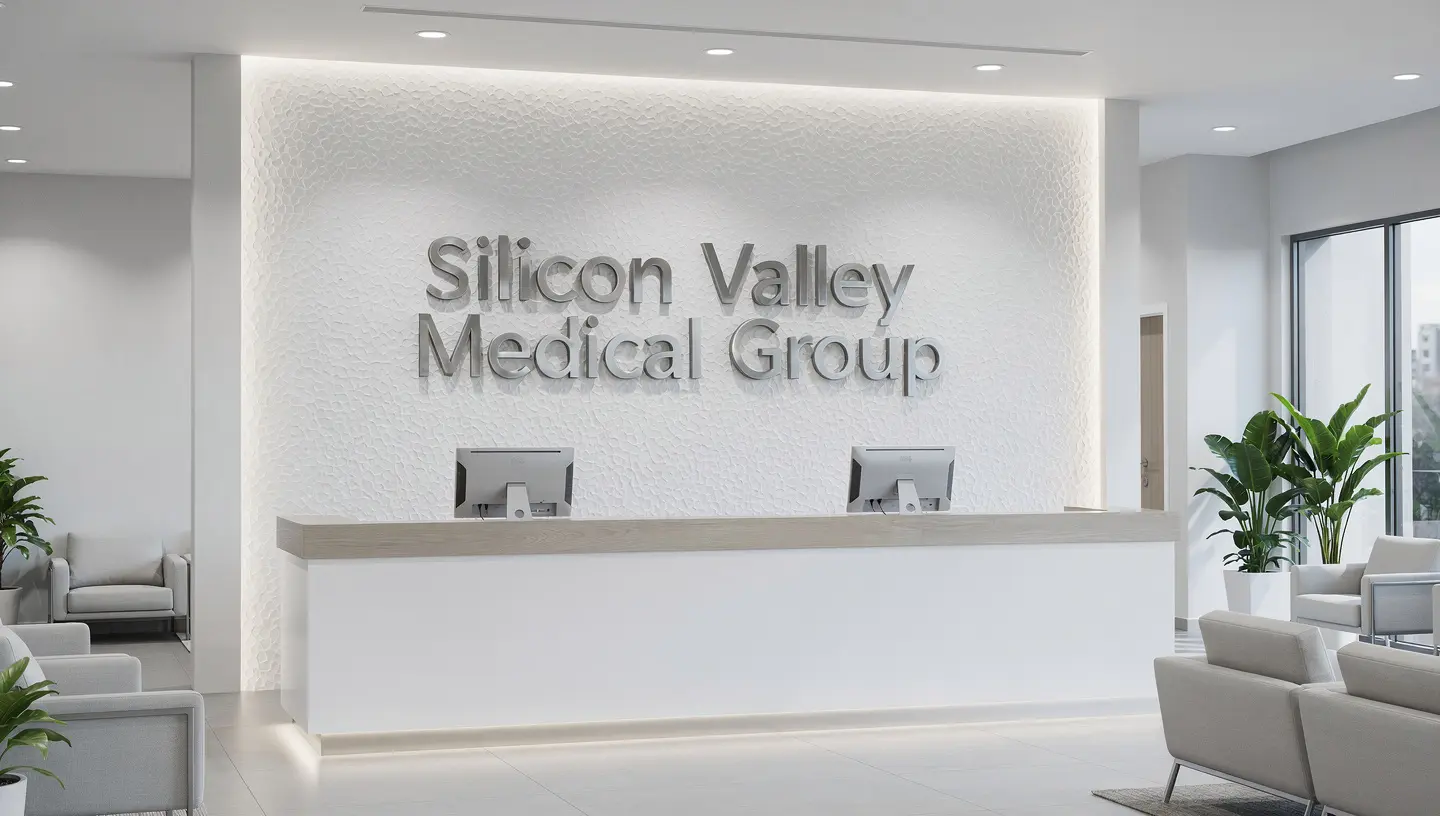 Silicon Valley Medical Group dimensional lobby sign above reception desk — Clear Line Signs San Jose