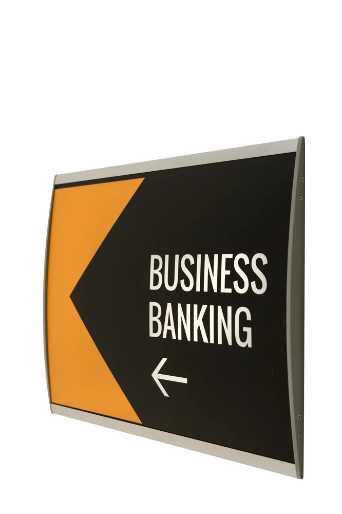 Vista Nova directional wall sign for business banking wayfinding