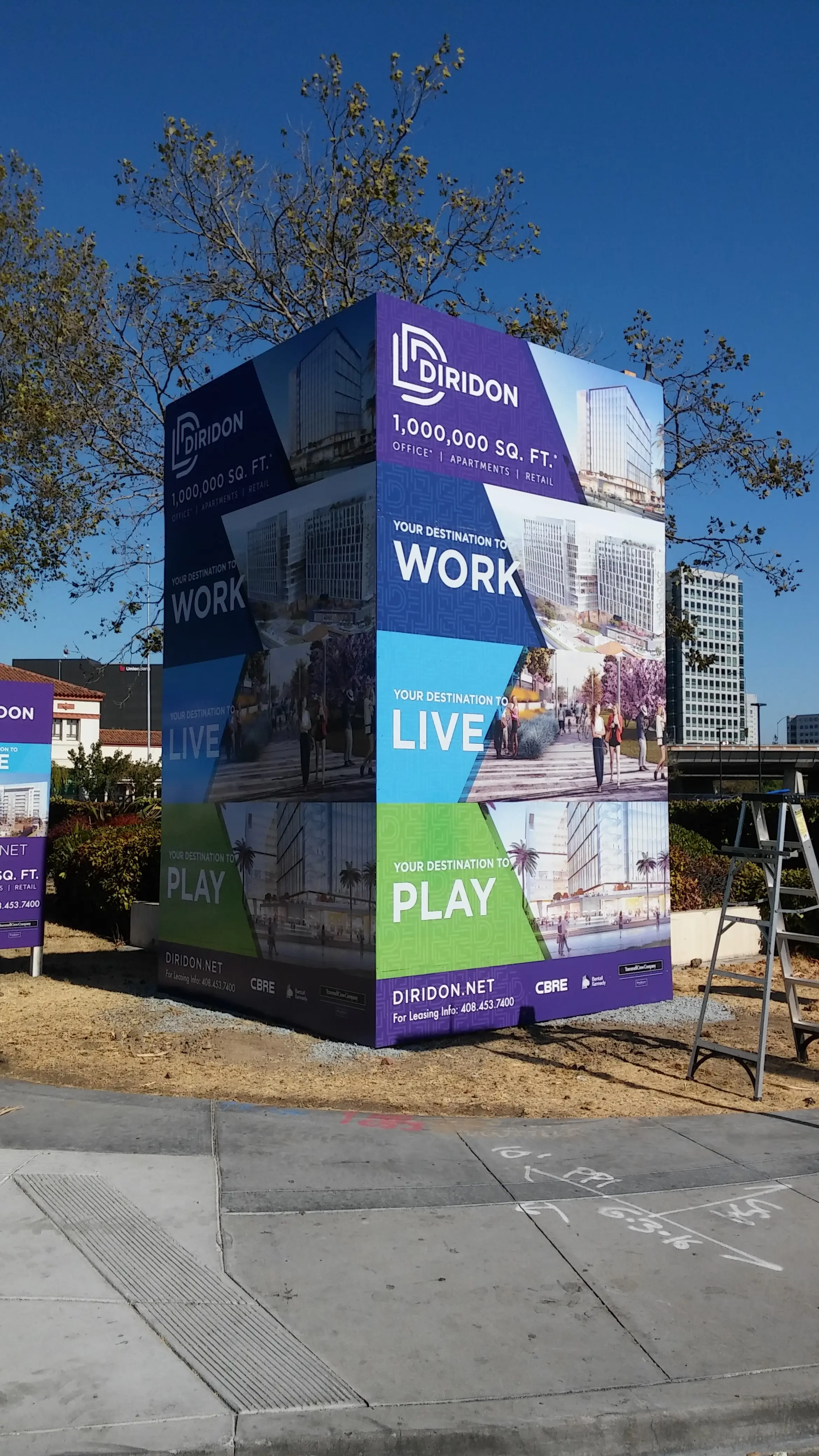 Diridon development wrapped display cube Downtown San Jose — Clear Line Signs