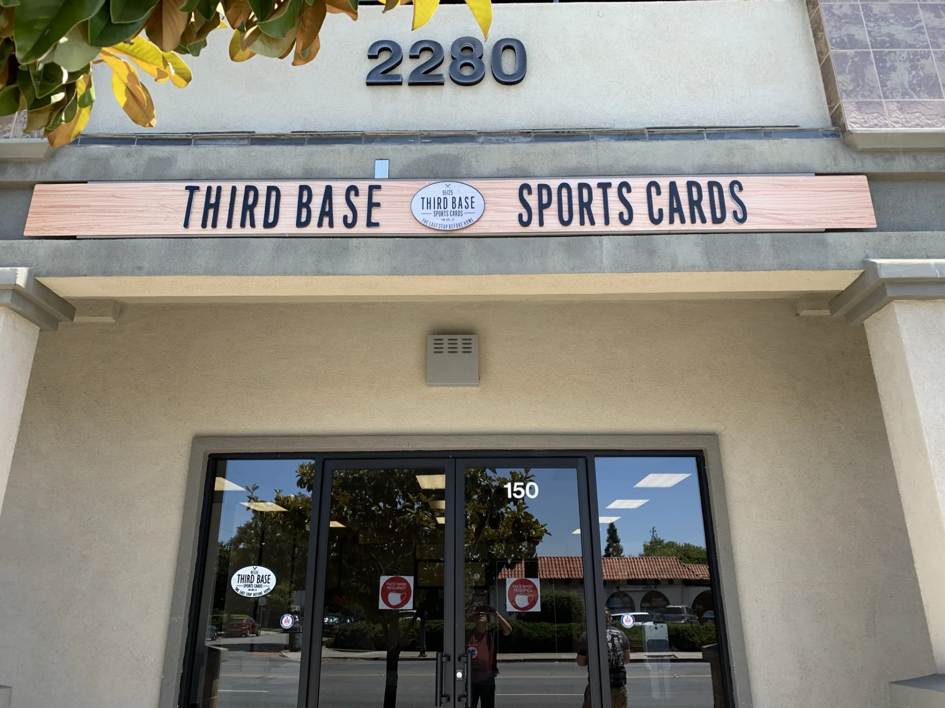 Third Base Sports Cards wood panel building sign with acrylic letters — Clear Line Signs San Jose