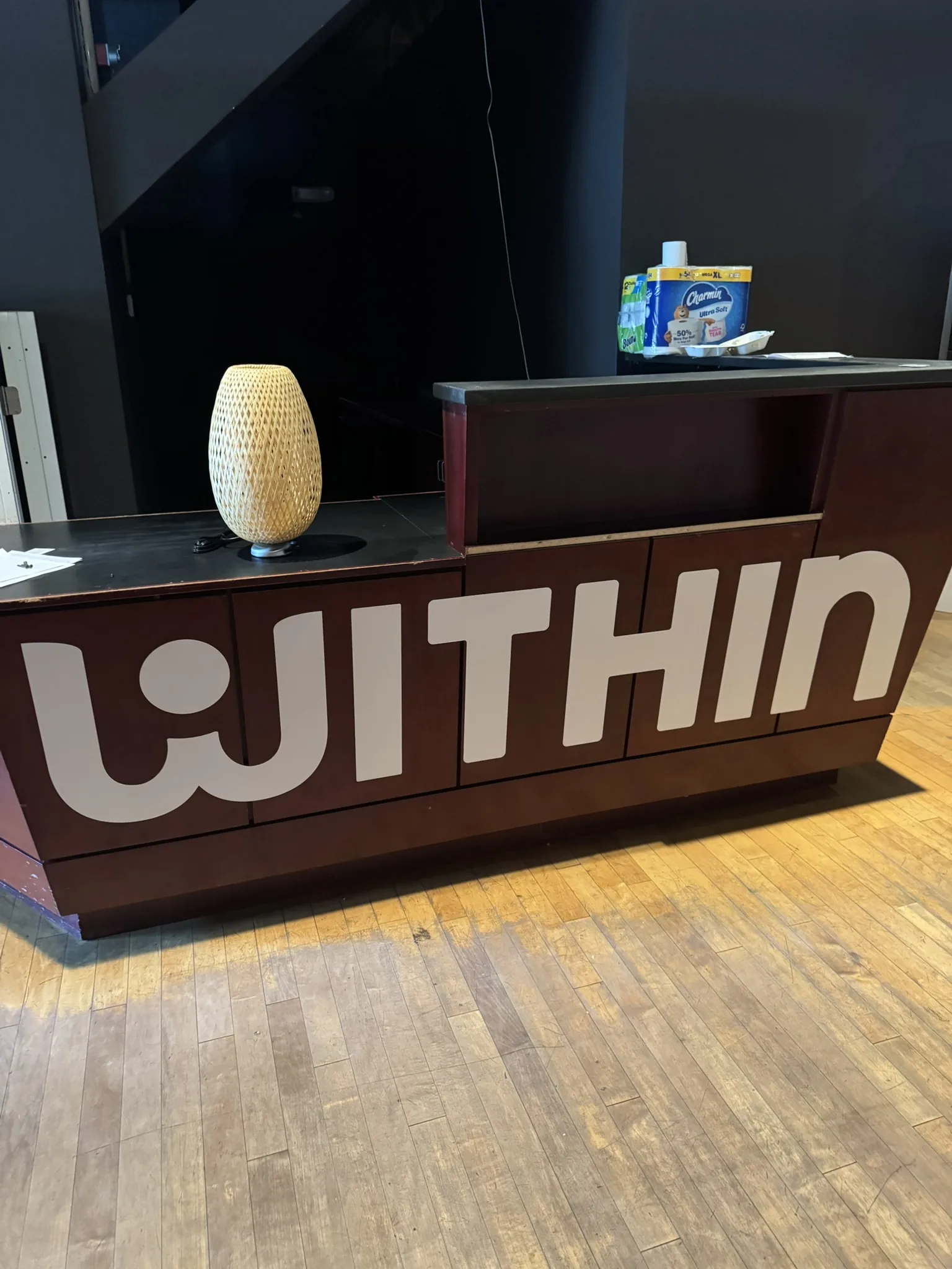 Cut vinyl lettering on reception desk